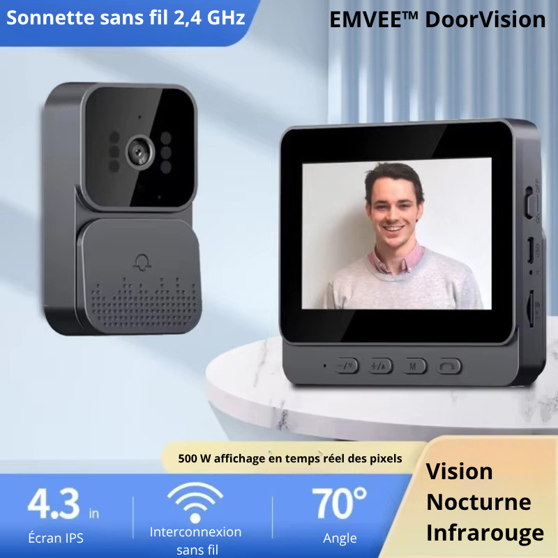 Sonnette Vidéo Sans WiFi | Écran IPS 4,3" | Vision Nocturne | EMVEE™