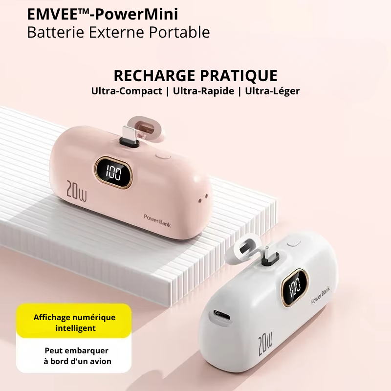 Mini-Batterie Externe Portable 10 000 mAh | Câbles Intégrés | EMVEE™ PowerMini