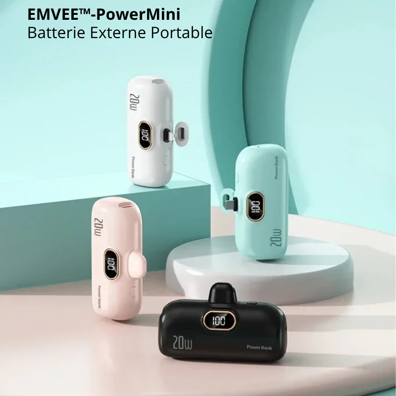 Mini-Batterie Externe Portable 10 000 mAh | Câbles Intégrés | EMVEE™ PowerMini