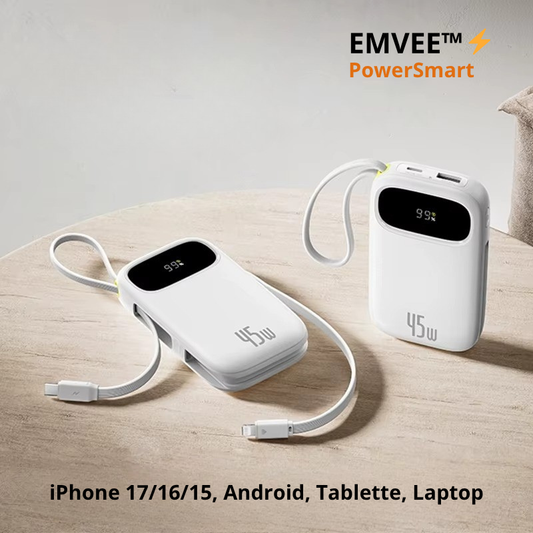 45W 20000mAh Power Bank with Built-in Cables | EMVEE™ PowerSmart QPow3