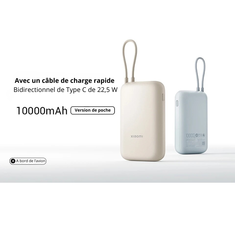 xiaomi batterie externe 22.5 10000 cable usb c integre affichage led chargeur poche avion