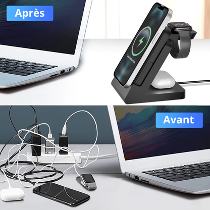 batterie externe detachable 3 en 1 charge sans fil magnetique 15w magsafe 