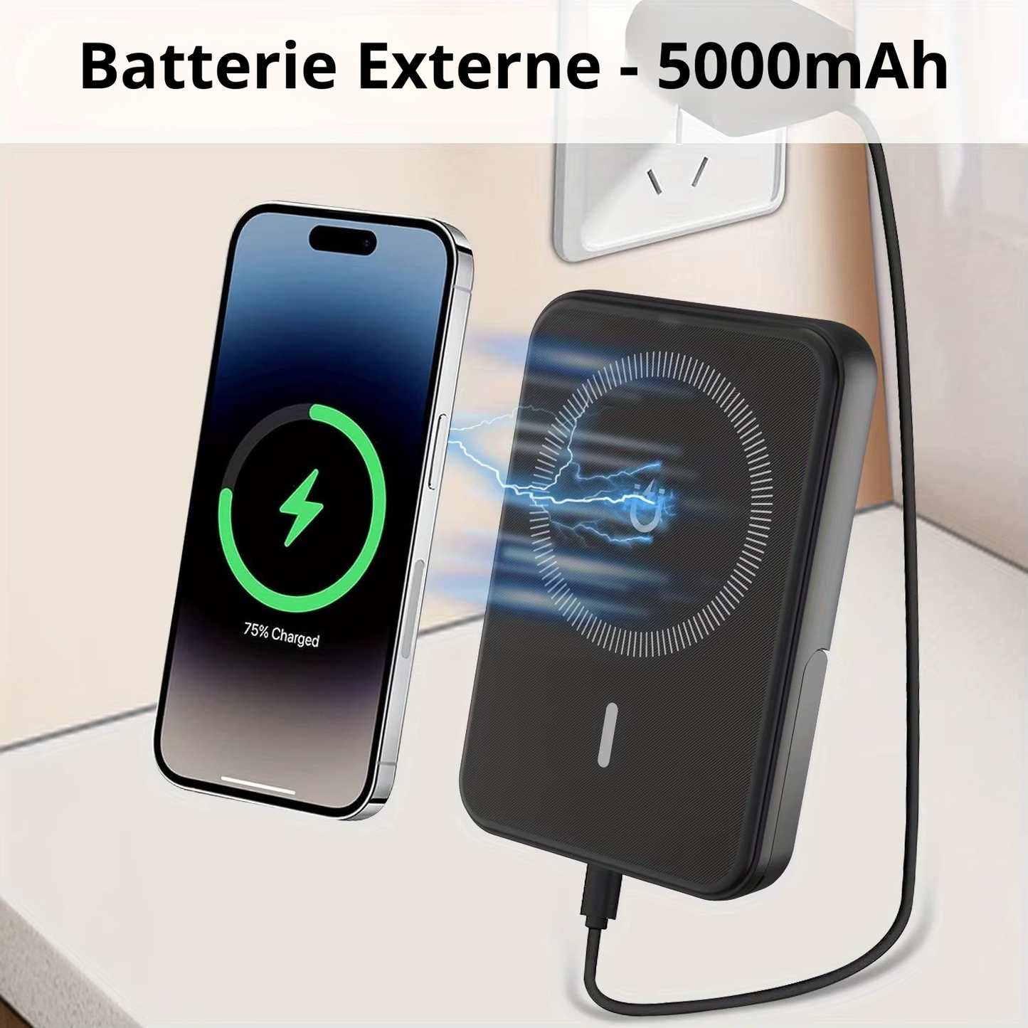 batterie externe detachable 3 en 1 charge sans fil magnetique 15w magsafe batterie externe