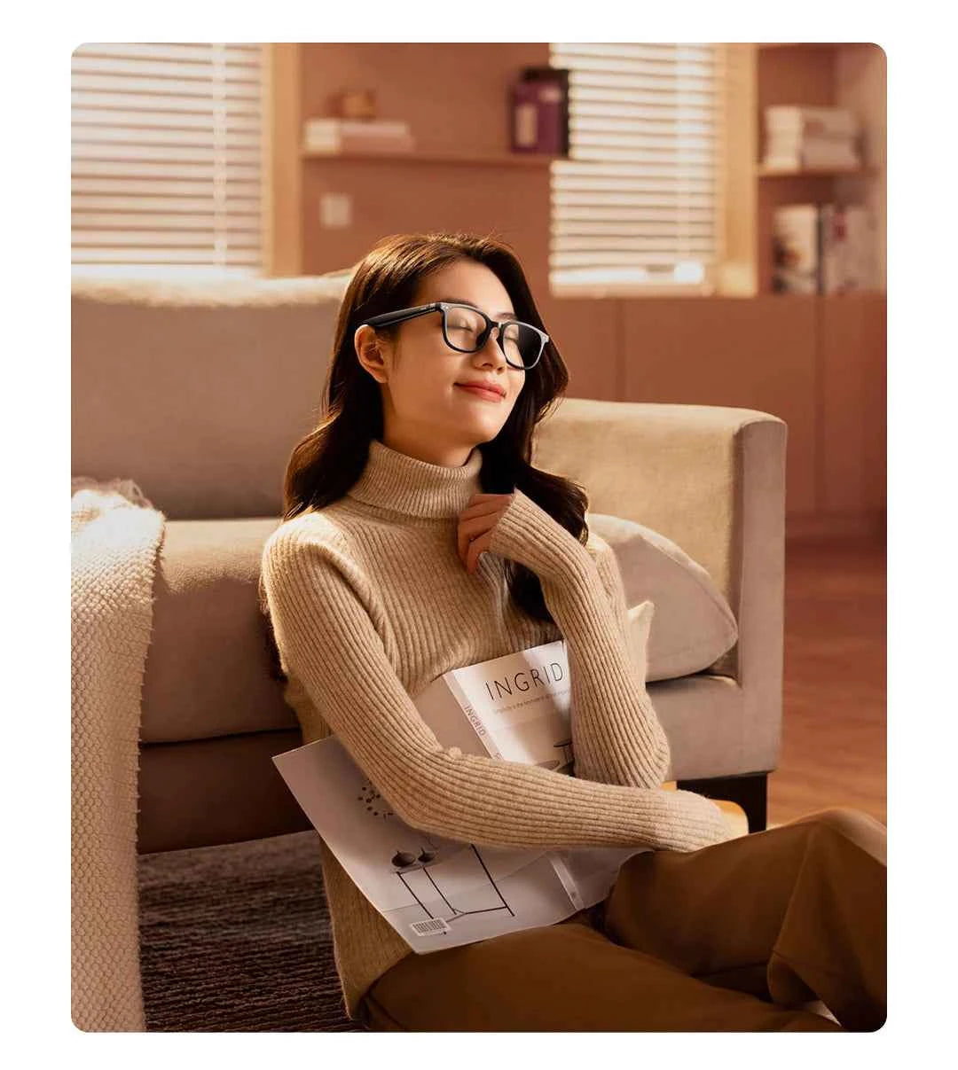 lunettes audio intelligentes xiaomi mijia edition joyful casque Bluetooth 5 2 detachable longue autonomie charge rapide son anti-fuite femme assis livre
