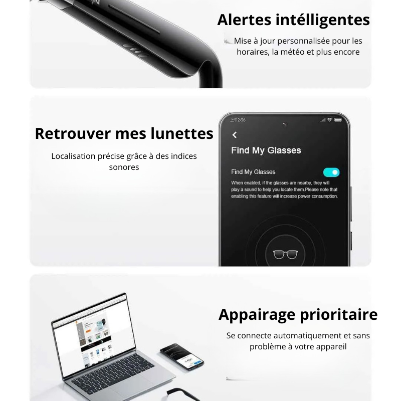 lunettes audio intelligentes xiaomi mijia edition joyful casque Bluetooth 5 2 detachable longue autonomie charge rapide son anti-fuite
