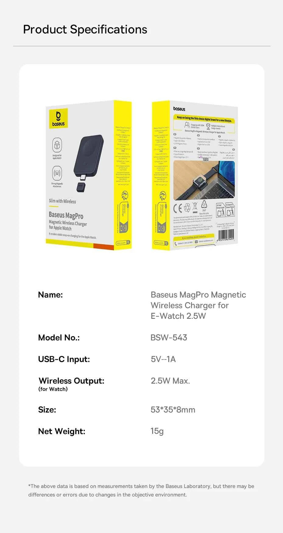 Chargeur Sans Fil Magnétique Baseus pour Apple Watch 2.5W
