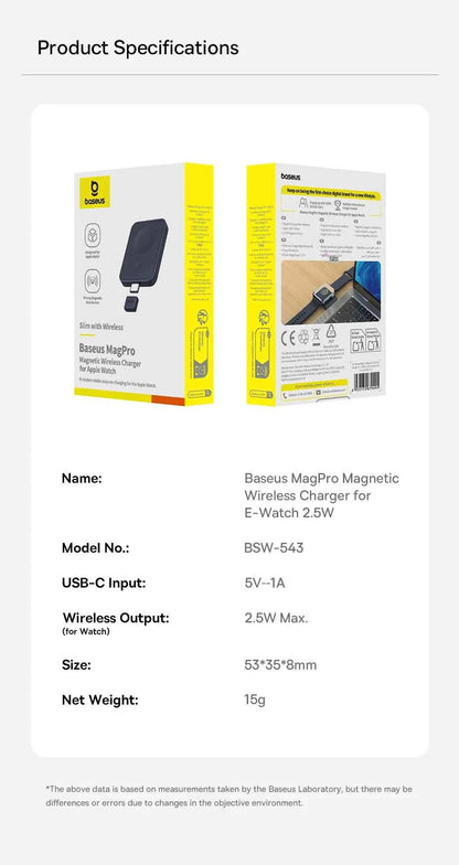 Chargeur Sans Fil Magnétique Baseus pour Apple Watch 2.5W