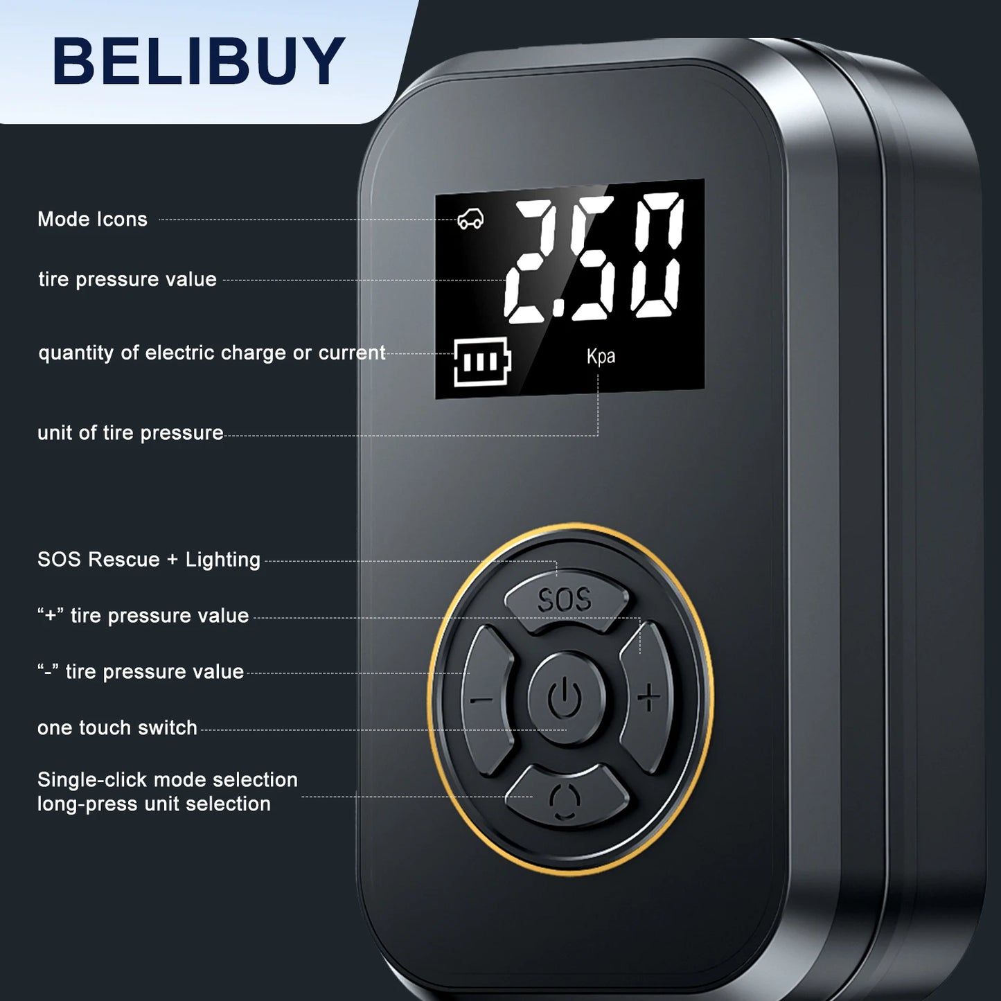 Gonfleur Pneu Portable BELIBUY 80W | Compresseur Air Électrique Affichage Digital