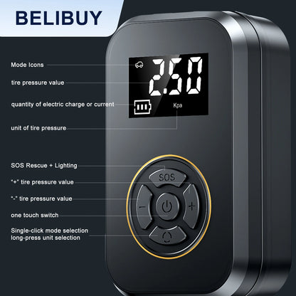 Gonfleur Pneu Portable BELIBUY 80W | Compresseur Air Électrique Affichage Digital