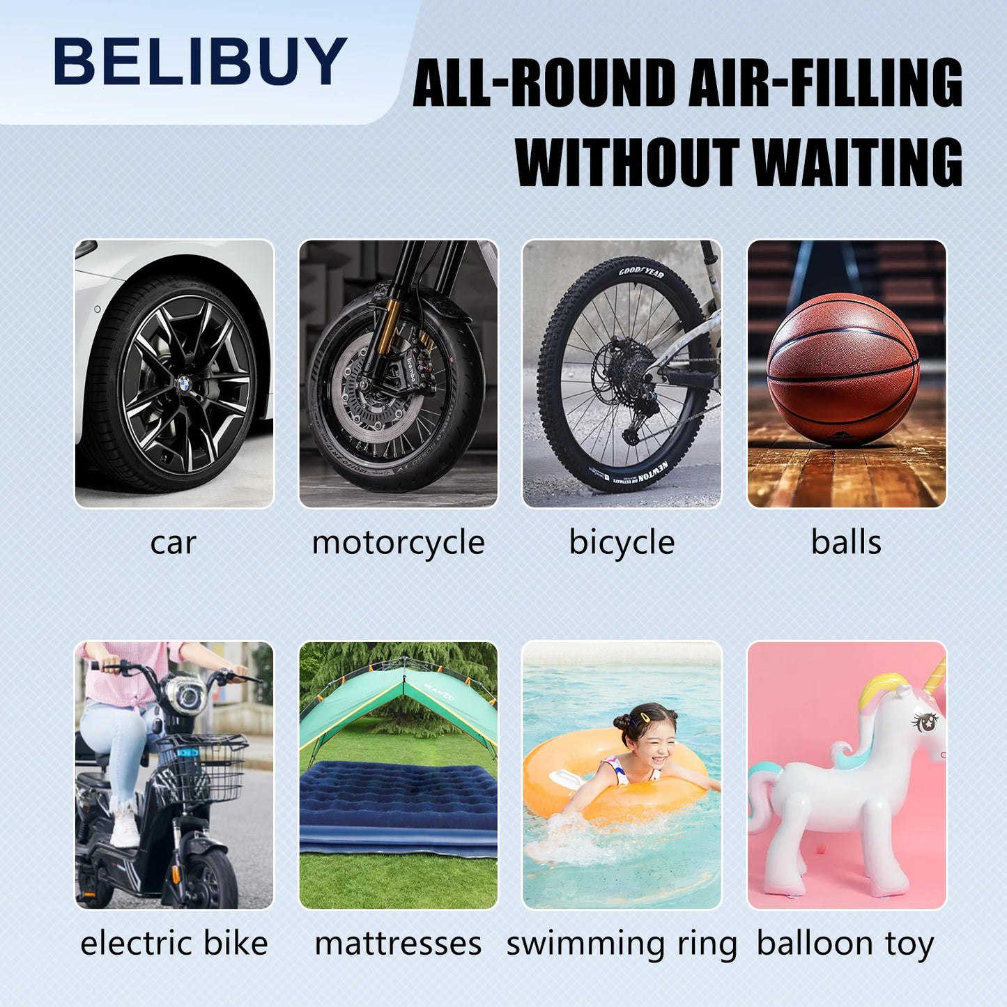 Gonfleur Pneu Portable BELIBUY 80W | Compresseur Air Électrique Affichage Digital