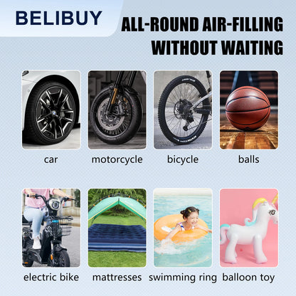 Gonfleur Pneu Portable BELIBUY 80W | Compresseur Air Électrique Affichage Digital