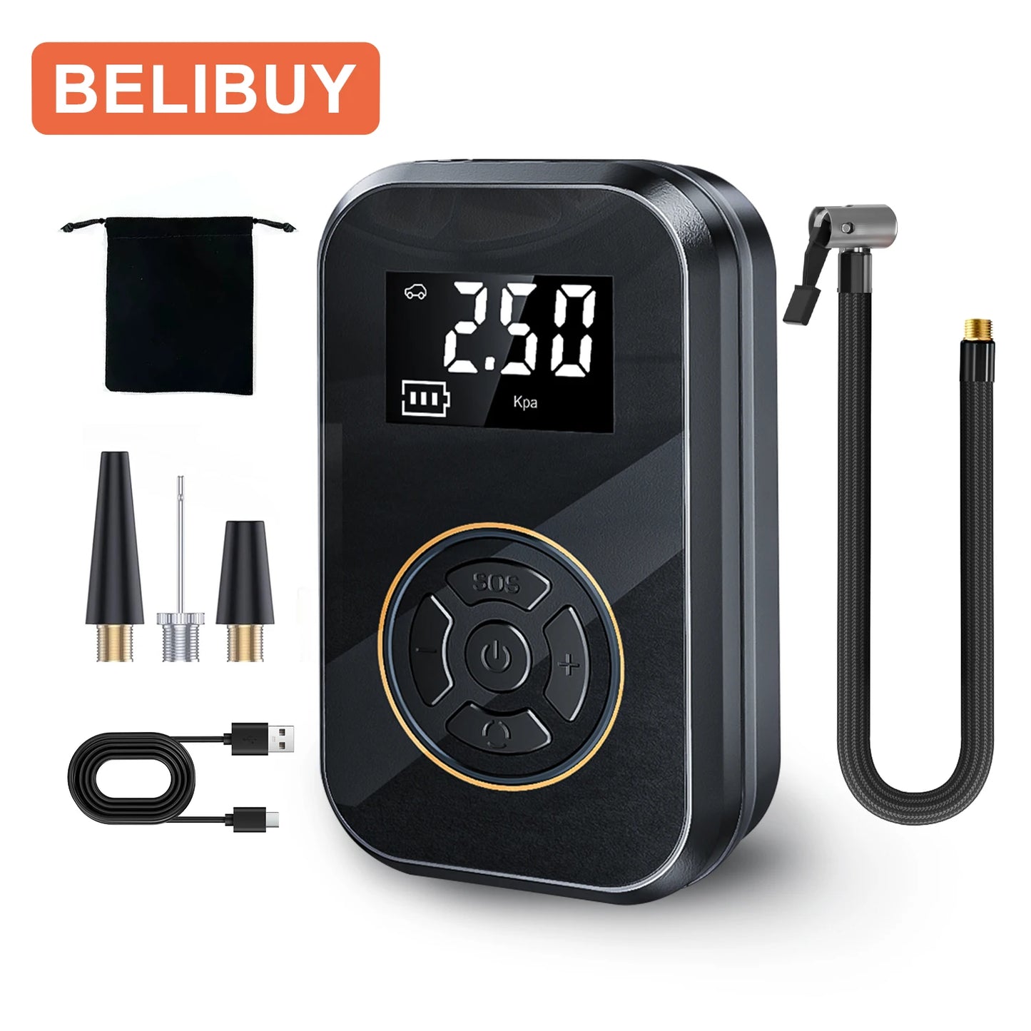 Gonfleur Pneu Portable BELIBUY 80W | Compresseur Air Électrique Affichage Digital