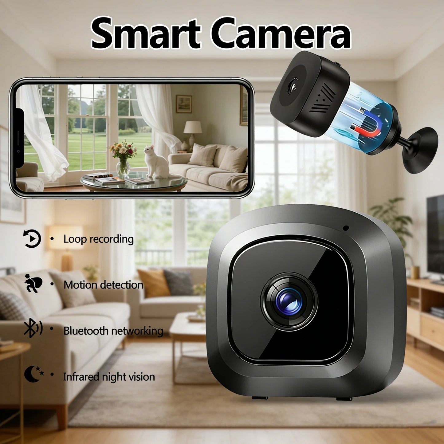 Mini Caméra de Surveillance 4K WiFi | Audio Bidirectionnel, Détection de Mouvement, Vision Nocturne | EMVEE™