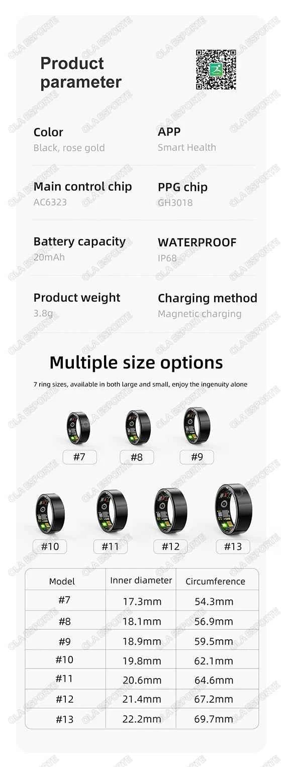 Anneau intelligent 2025 Smartring surveillance de la santé IP68 étanche Modes multi-sports Bluetooth traqueur de sommeil doigt smartring pour hommes