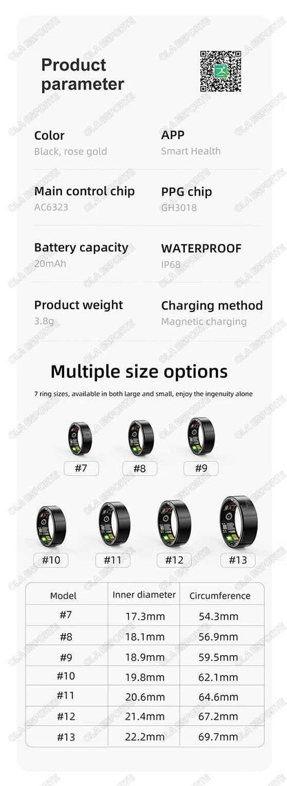 Anneau intelligent 2025 Smartring surveillance de la santé IP68 étanche Modes multi-sports Bluetooth traqueur de sommeil doigt smartring pour hommes