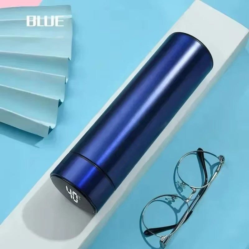 thermos intelligent inoxidable affichage numerique led bouteille tasse acier 3 variants sealing real material 360 touch sense bleu11