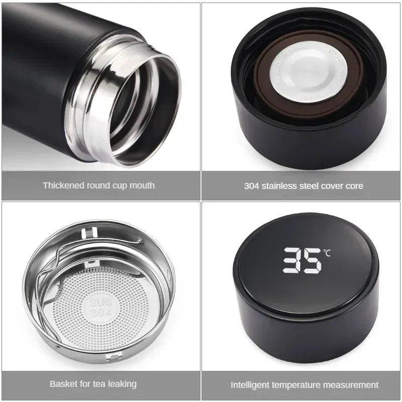 thermos intelligent inoxidable affichage numerique led bouteille tasse acier 3 variants sealing