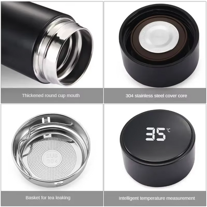 thermos intelligent inoxidable affichage numerique led bouteille tasse acier 3 variants sealing real material 360 touch sense