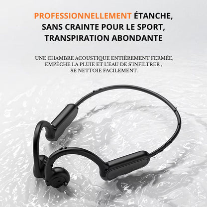 ecouteurs bluetooth conduction osseuse sport ultra leger 25g 11h autonomie etanche transpiration abondante eau